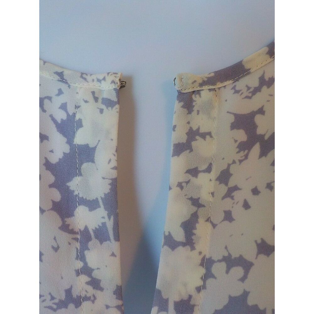 Rose Olive Women Small White Purple Floral Top Chiffon Shirred Short Sleeve - Picture 6 of 7